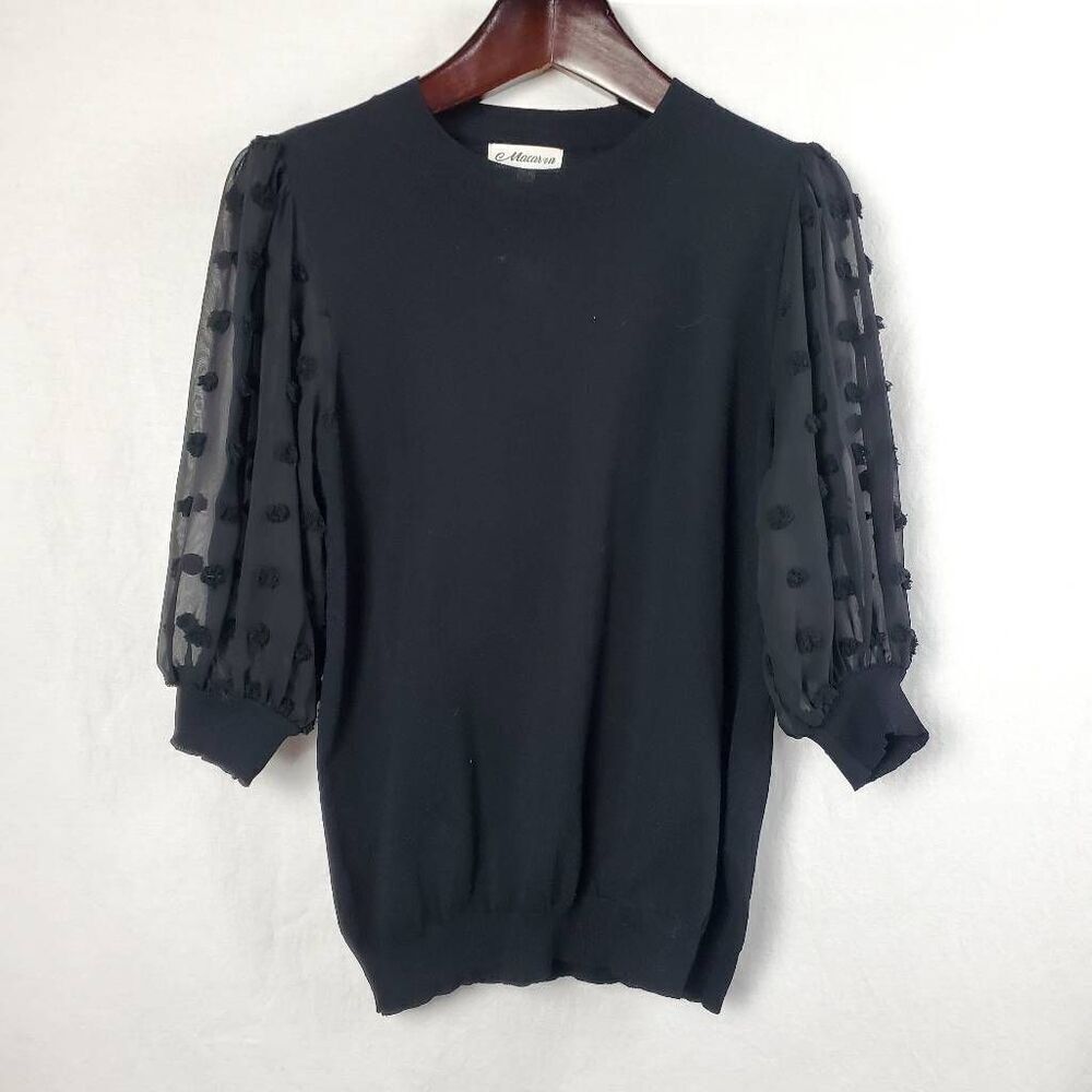 Macaron Medium Black Bubble Sleeve Sweater